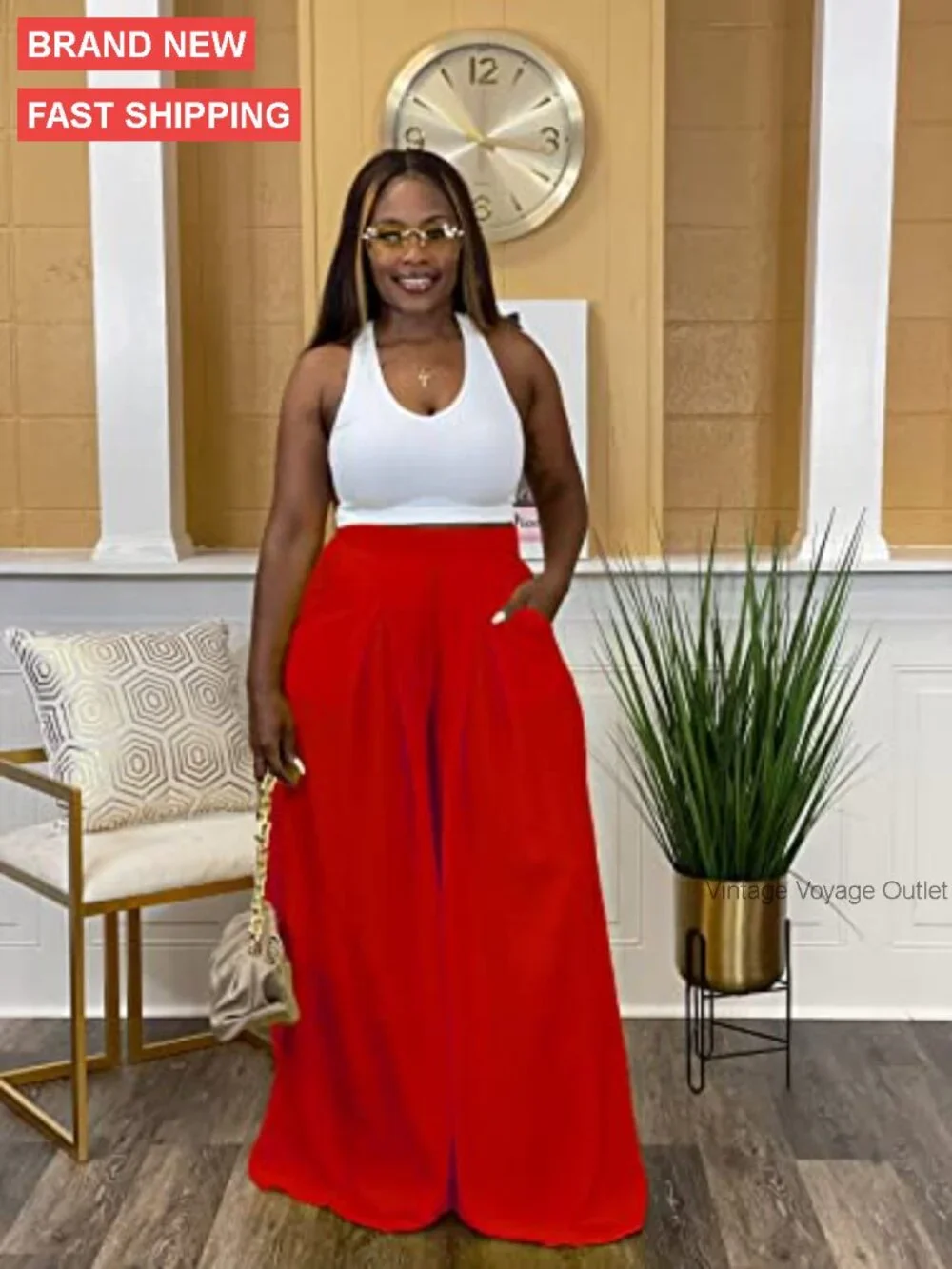 High Waisted Wide Leg Palazzo Pants with Pockets Loose Fit Casual - Picture 3 of 6